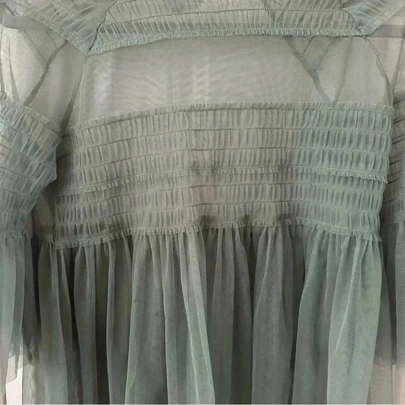 Womens Lightweight Airy See Through Mesh Soft Girl Romantic Olive Green Blouse S - Picture 3 of 6